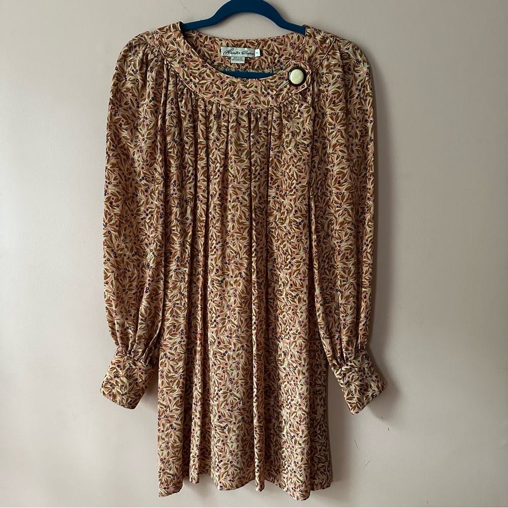 Anthropologie Hunter Dixon Silk Bishop Sleeve Babydoll Tent Trapeze Dress 2 S